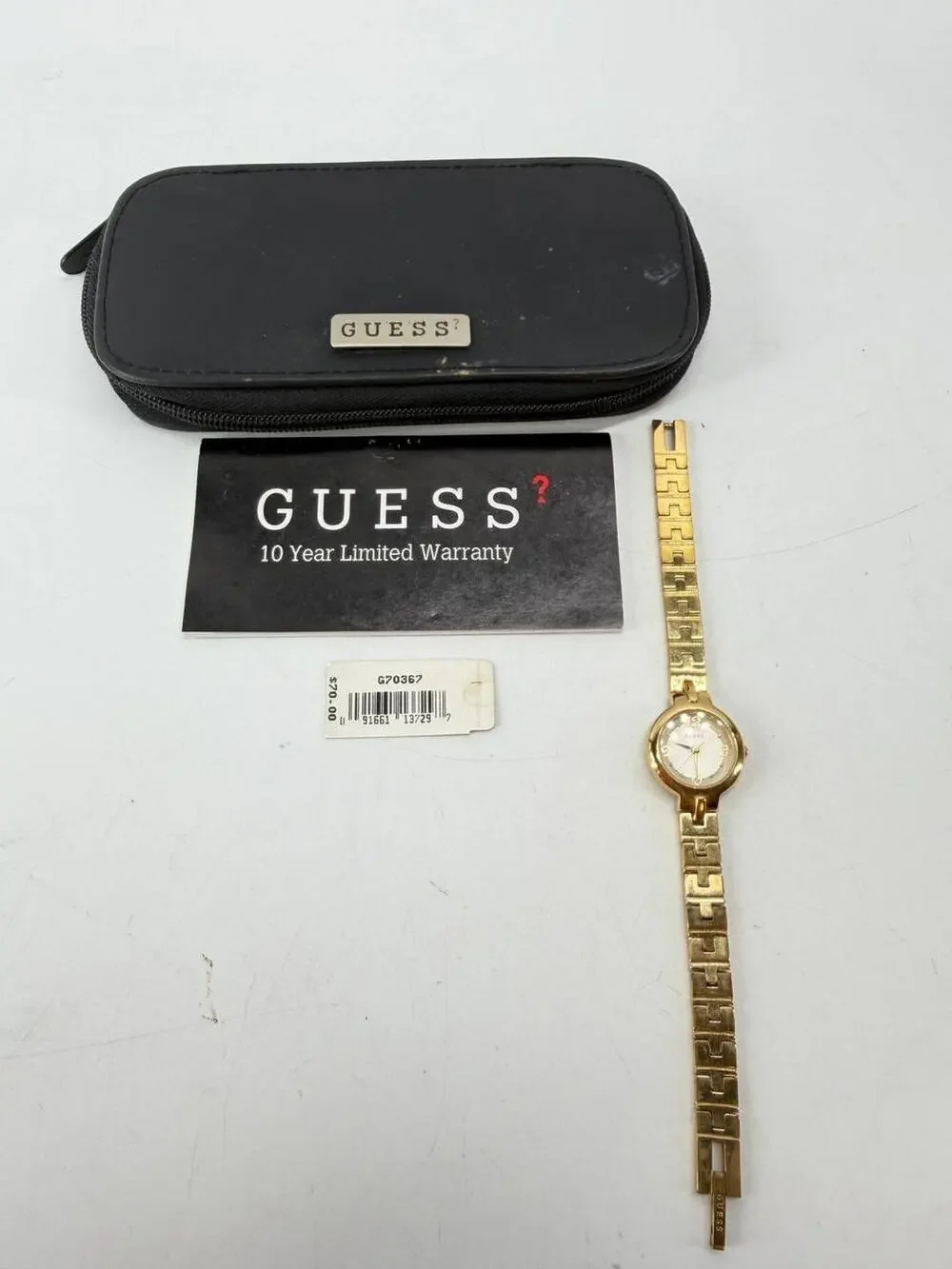 Guess G70367 Women's Gold Tone Bracelet Watch Box Papers Needs Battery